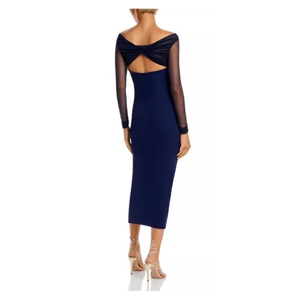 Chiara Boni Leitha Cutout Mixed Media Sheath Midi Dress, Size 4 - Picture 3 of 9